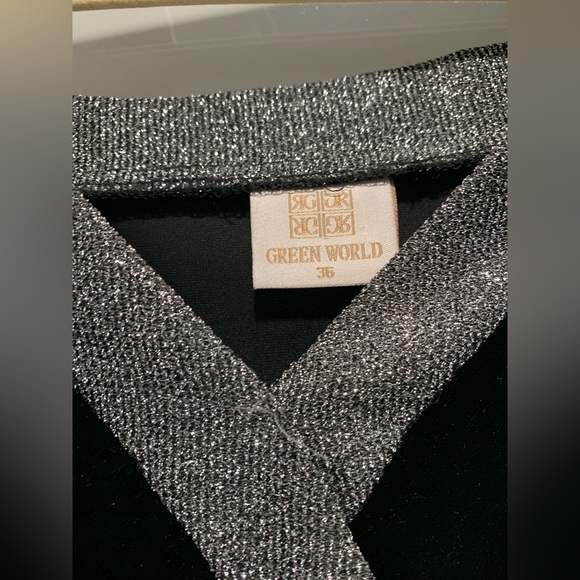 Black velvet midi dress with silver/shimmer trim - Picture 3 of 4